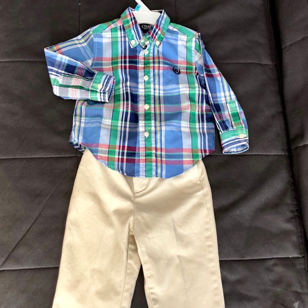 Chaps two piece set. Shirt and khaki pants. 18mths